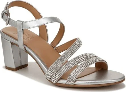 Naturalizer Women's Bridget 4 Strappy Block Heel Dress Sandal Silver Crystal 8.5 W