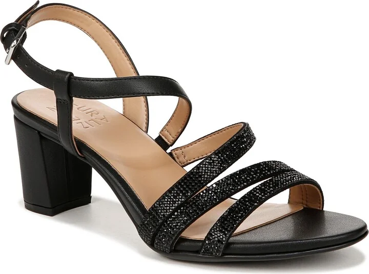 Naturalizer Womens Bridget4 Strappy Block Heel Dress Sandal Black Sparkle 7 W