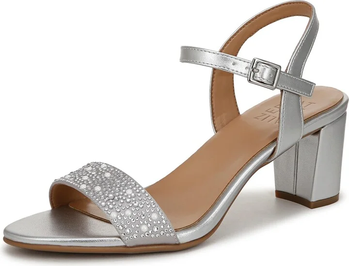 Naturalizer Womens Bristol Heeled Sandal Silver Smooth and Fabric 6 M