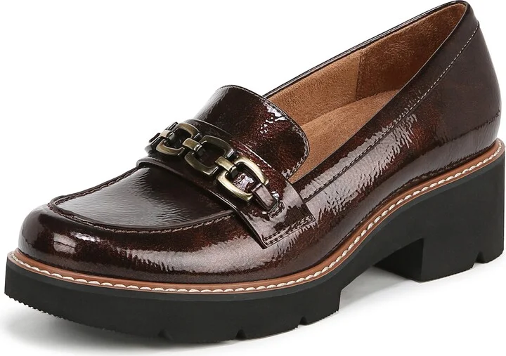 Naturalizer Womens Cabana Lug Sole Slip On Loafer Cinnamon Brown Patent 10 W