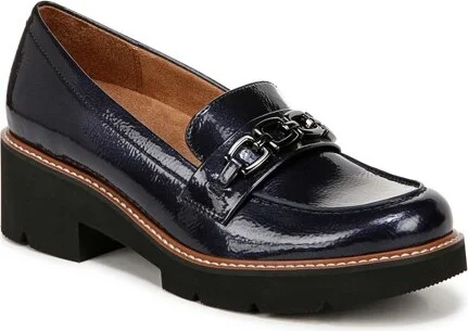 Naturalizer Womens Cabana Lug Sole Slip On Loafer Midnight Blue Patent 8.5 W