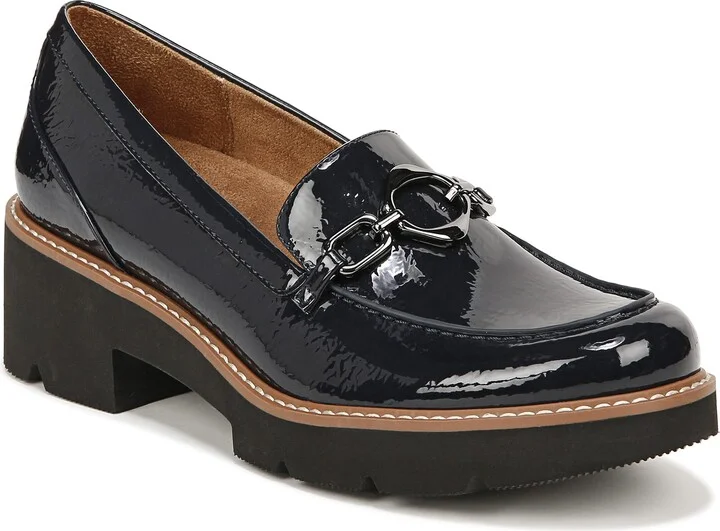 Naturalizer Womens Cabaret-O Ornament Heeled Loafer Navy Blue Patent 8.5 M