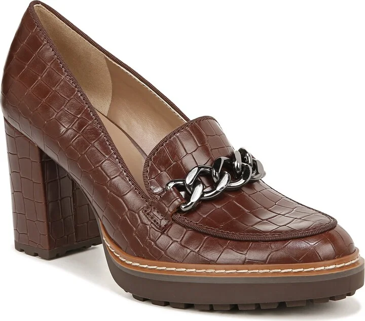 Naturalizer Womens Callie-Moc Heeled Lug Sole Loafer Brown Croc Leather 12 M