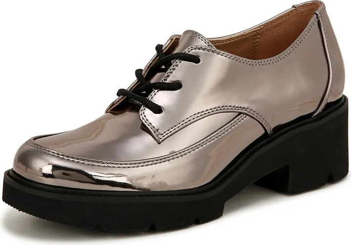 Naturalizer Womens Darry Lace Up Lug Sole Oxford Loafers Pewter Silver Metallic 8.5 N