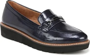 Naturalizer Womens Elin Platform Lug Sole Loafer Midnight Blue Patent 6.5 W
