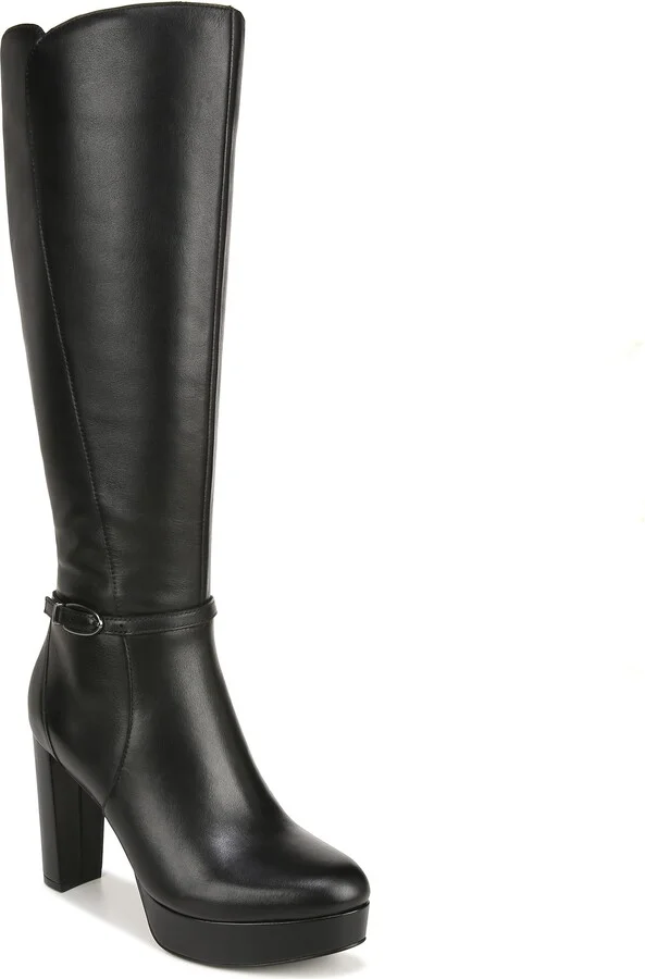 Naturalizer Womens Fenna Platform Tall Dress Boot Black Leather Narrow Calf 8.5 M