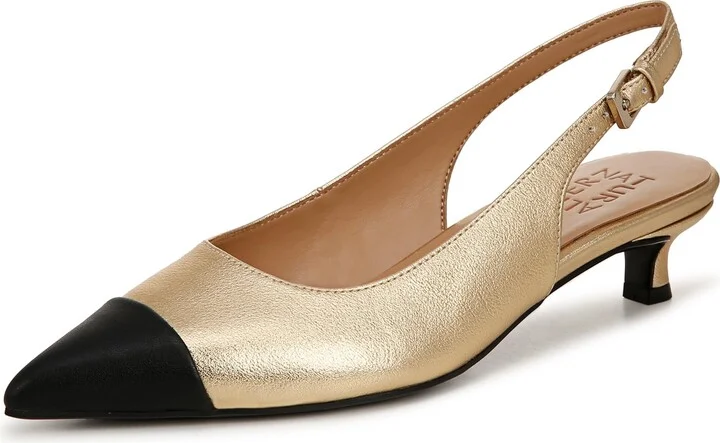 Naturalizer Womens Gazing Cap Toe Slingback Kitten Heel Dark Gold/Black 6.5 W