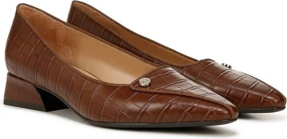 Naturalizer Womens Georgia Pointed Toe Low Block Heel Pump Brown Croco 7.5 W - Image 2