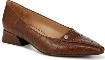 Naturalizer Womens Georgia Pointed Toe Low Block Heel Pump Brown Croco 7.5 W