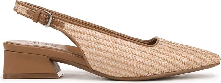 Naturalizer Women's Ginger 2 Snip Toe Asymmetrical Low Block Heel Slingbacks - Tan Woven Raffia/Faux Leather - Image 2