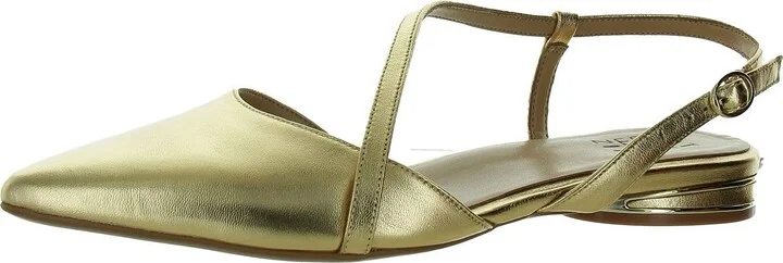 Naturalizer Womens Hawaii Pointed Toe Slingback Flats Dark Gold Metallic Leather 9 W