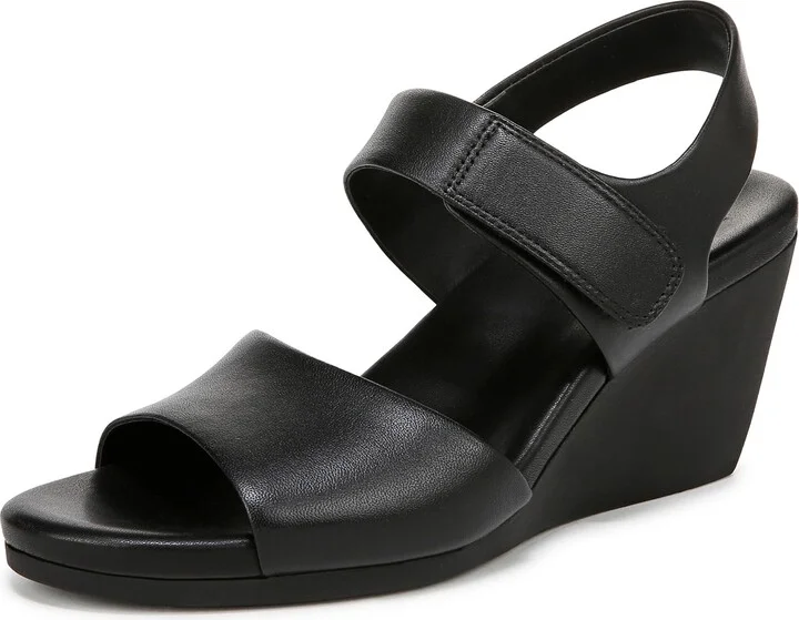 Naturalizer Womens Imani Wedge Sandal Black Leather 7 W