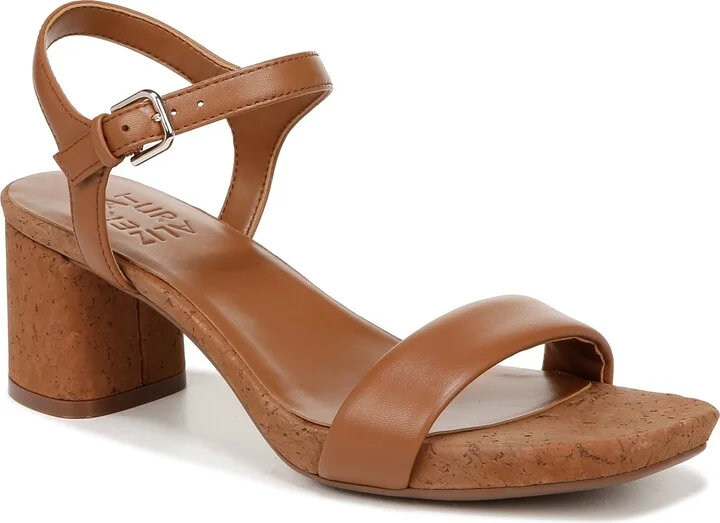 Naturalizer Womens Izzy Heeled Sandal English Tea Brown Leather 9.5 M