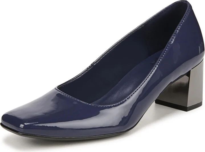 Naturalizer Womens Karina Low Block Heel Square Toe Pump Pump Midnight Blue Patent 6 M
