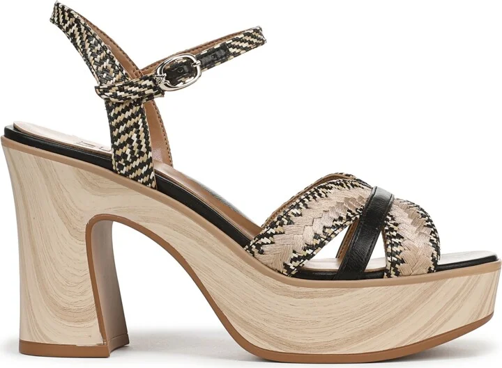 Naturalizer Women's Katalina Block Heel Square Toe Platform Sandals - Black/Tan Weave Fabric - Image 2