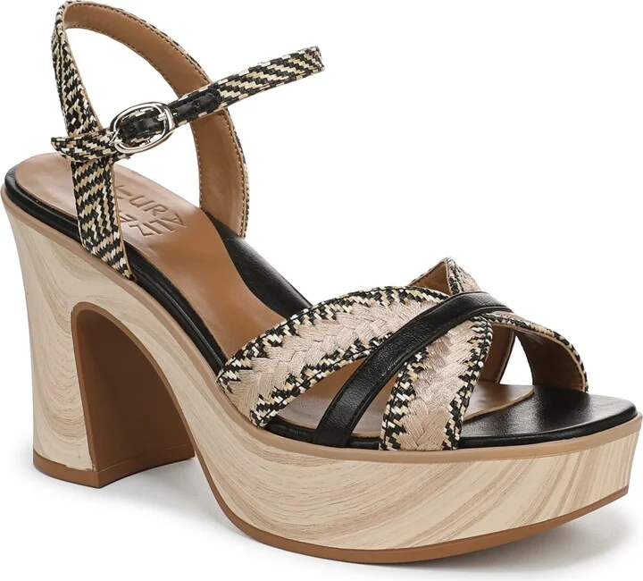 Naturalizer Women's Katalina Block Heel Square Toe Platform Sandals - Black/Tan Weave Fabric