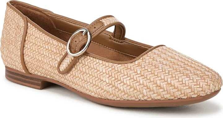 Naturalizer Women's Kelly 4 Square Toe Mary Jane Flats - Tan Woven Raffia/Faux Leather