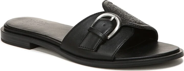 Naturalizer Womens Lilia Slide Buckle Detail Sandal Black Straw/Smooth 5 M