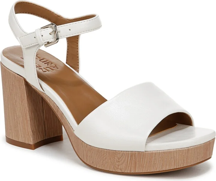 Naturalizer Women's Lilly Block Heel Platform Sandals - White Faux Leather/Wood Embossed