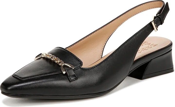Naturalizer Womens Lindsey Slingback Pointed Toe Low Block Heel Pump Black Smooth Leather 11 M