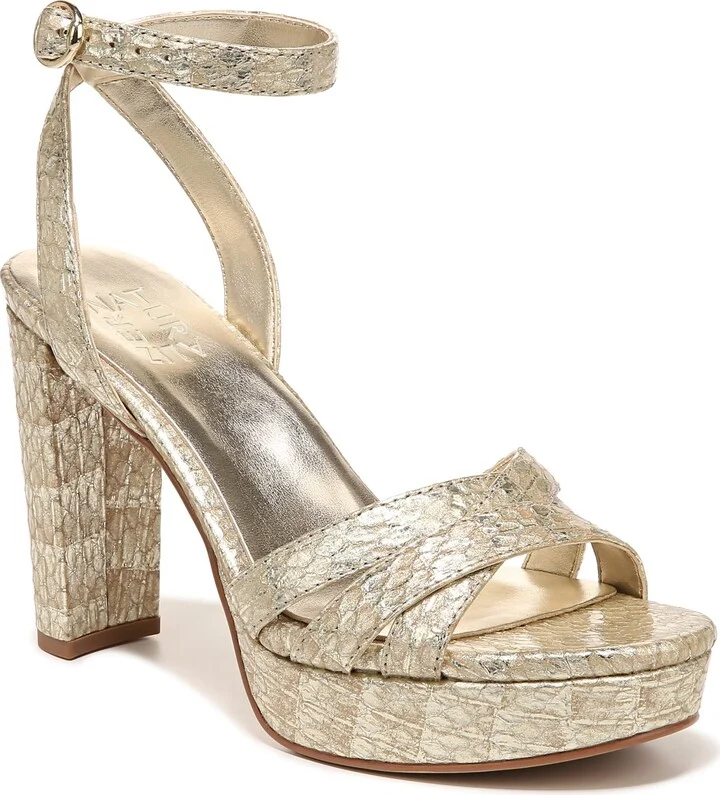 Naturalizer Womens Mallory Ankle Strap Platform Strappy Heeled Sandal Gold Snake Leather 8.5 M