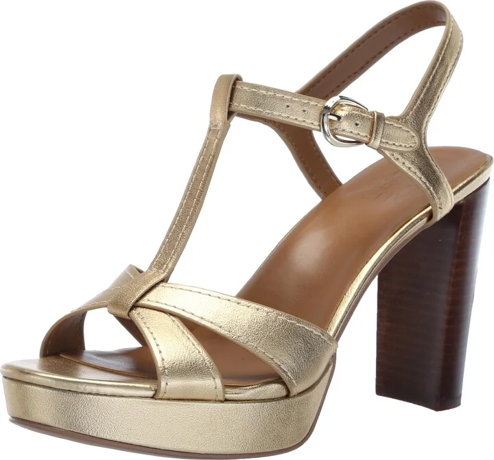 Naturalizer Womens Marnie Platform T-Strap High Heel Sandal Dark Gold Metallic 10 M