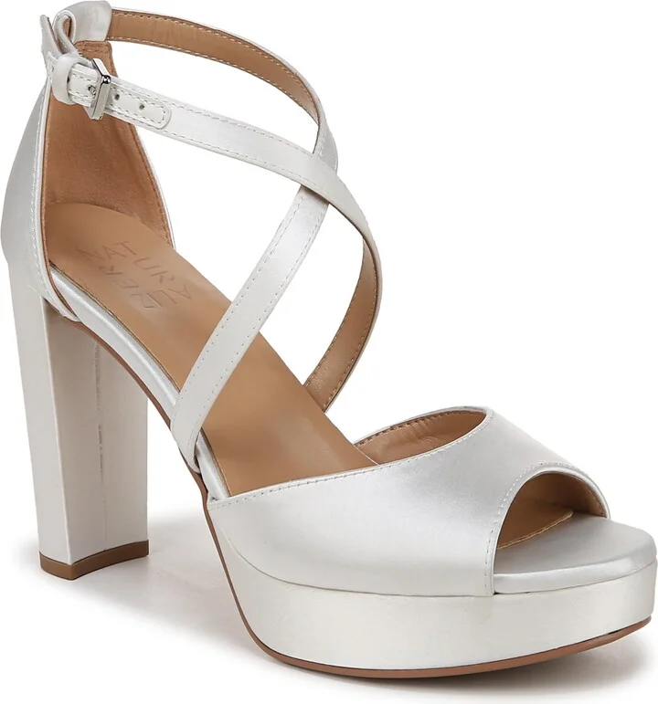 Naturalizer Womens Melody Ankle Strap Heeled Dress Sandal Pearl White Satin 8.5 W