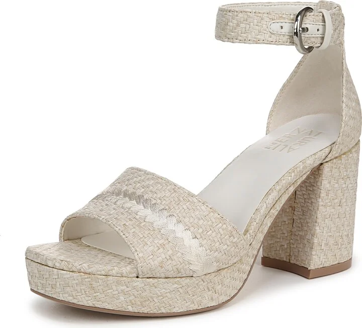 Naturalizer Womens Pearlyn Heeled Sandal Eggshell Beige Raffia 8 W
