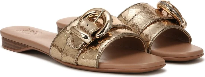 Naturalizer Womens Santiago Fashion Slip On Slide Flat Sandal with Buckle Light Bronze Leather 8.5 M