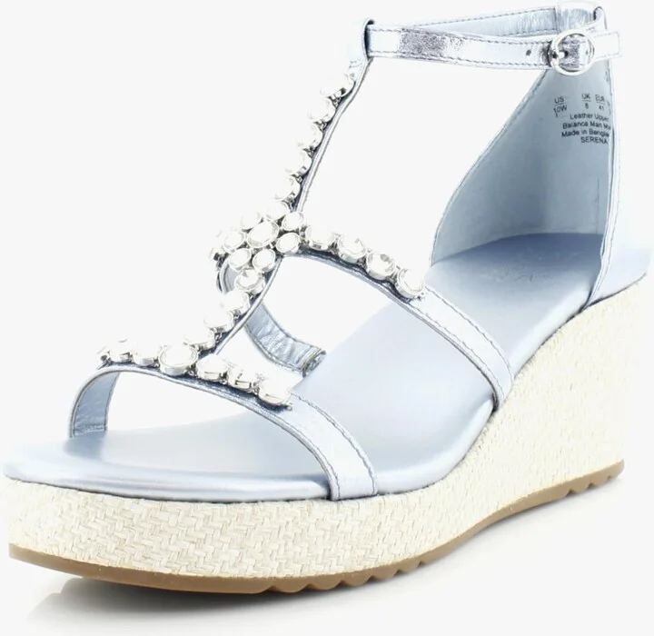 Naturalizer Womens Serena Strappy Wedge Sandal Light Blue Metallic 6.5 M