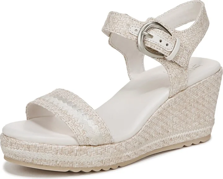 Naturalizer Womens Stella Wedge Sandal Eggshell Beige Raffia 11 M