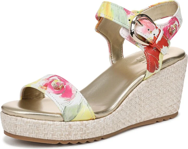 Naturalizer Womens Stella Wedge Sandal Sunlight Floral Leather 10.5 M