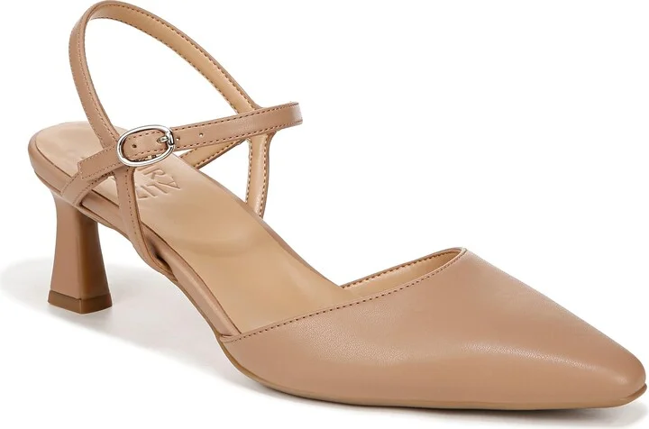 Naturalizer Womens Tara Pointed Toe Kitten Heel Ankle Strap Pump Taupe Beige 6 W