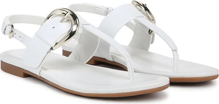 Naturalizer Womens Taylor T-Strap Slingback Flat Sandal White Leather 10 M