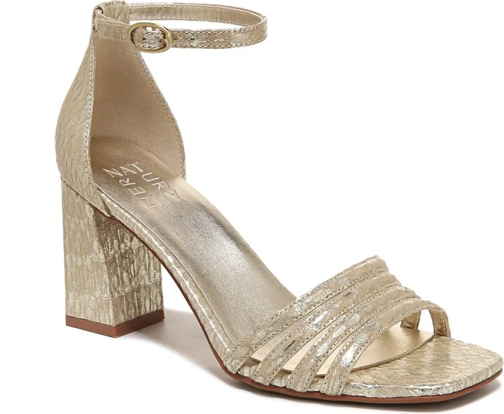 Naturalizer Womens Thena Block Heel Heel Dress Sandal Gold Snake Leather 10 M