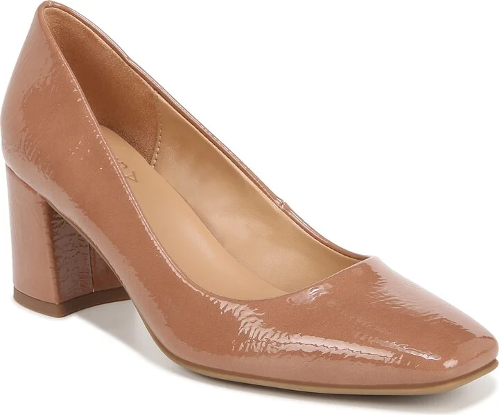 Naturalizer Womens Warner Square Toe Block Heel Pump Hazelnut Brown Patent 5.5 M