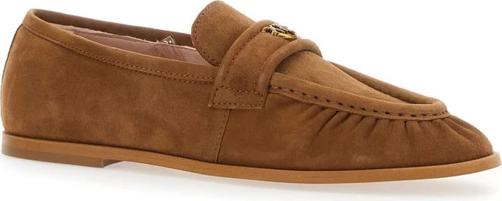 'naty 02' Brown Loafers With Love Birds Diamond Cut Logo Plaque In Suede Woman - Image 2