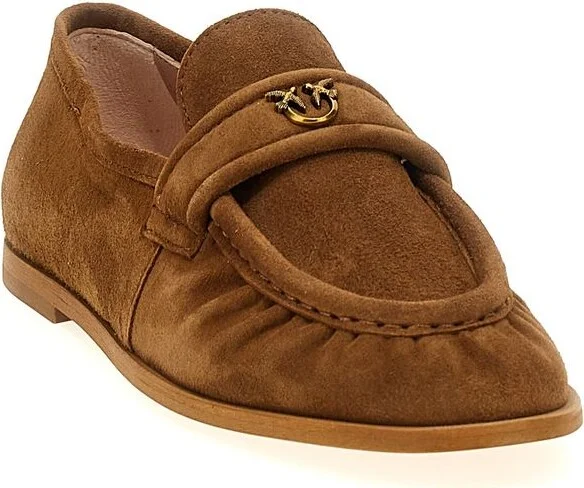 'Naty 02' Brown Loafers With Love Birds Diamond Cut Logo Plaque In Suede Woman - Image 2