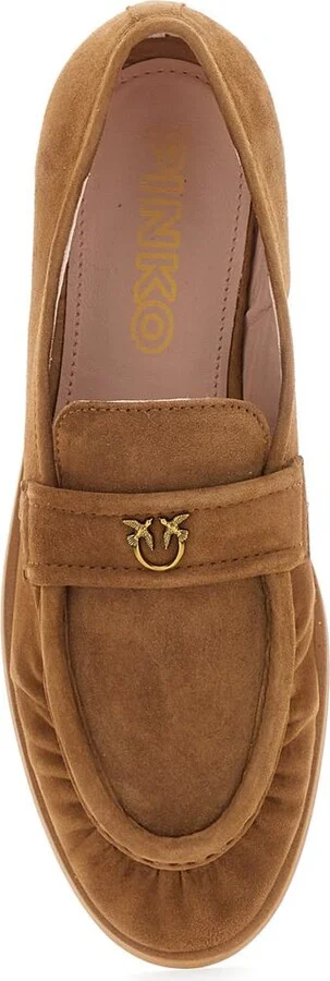 'Naty 02' Brown Loafers With Love Birds Diamond Cut Logo Plaque In Suede Woman - Image 4