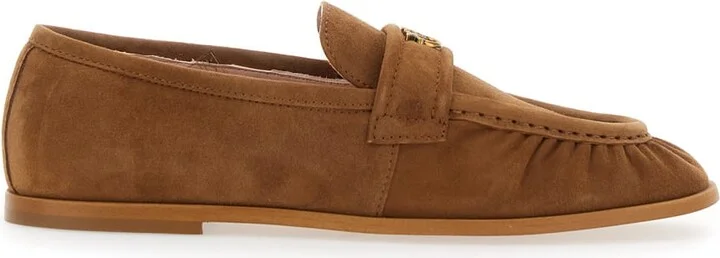 'naty 02' Brown Loafers With Love Birds Diamond Cut Logo Plaque In Suede Woman