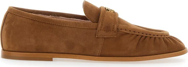 'Naty 02' Brown Loafers With Love Birds Diamond Cut Logo Plaque In Suede Woman