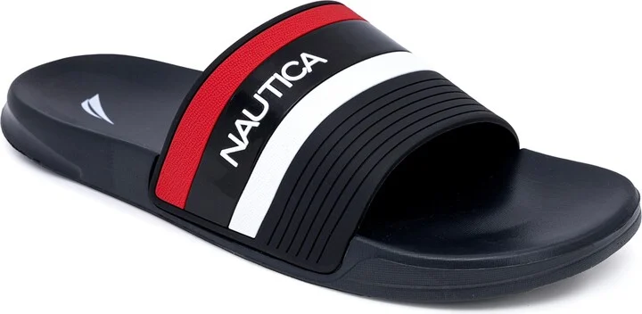 Nautica Men's Fitz Round Toe Pool Slides - Black, Red