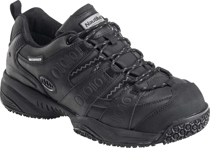 Nautilus Mens 2121 Black Leather/PU Comp Toe WP EH Work Shoes 8 W