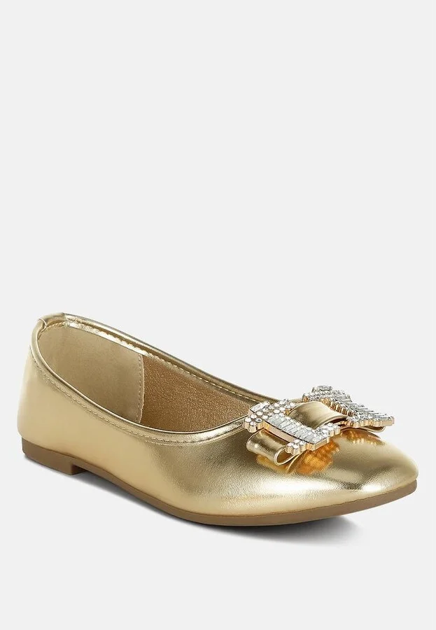 Navik Rhinestone Buckle Metallic Ballerinas - Image 2