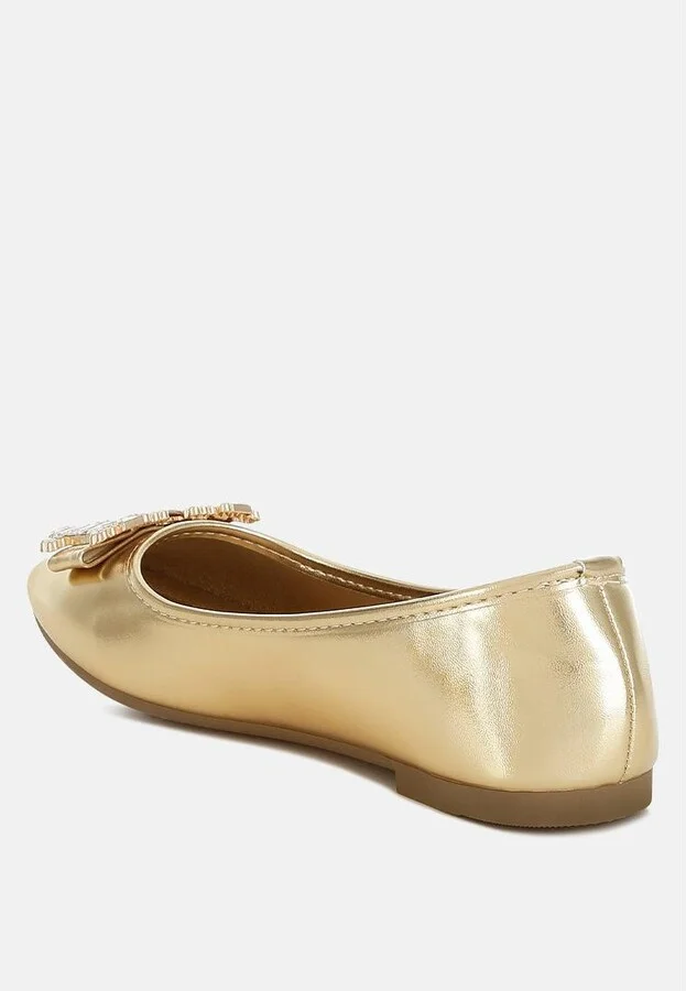 Navik Rhinestone Buckle Metallic Ballerinas - Image 3