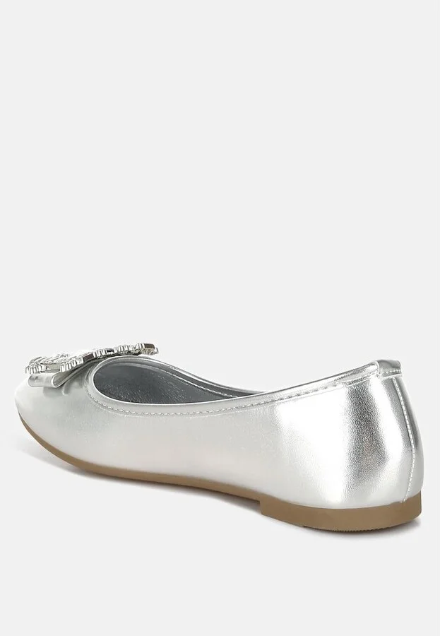 Navik Rhinestone Buckle Metallic Ballerinas - Image 4