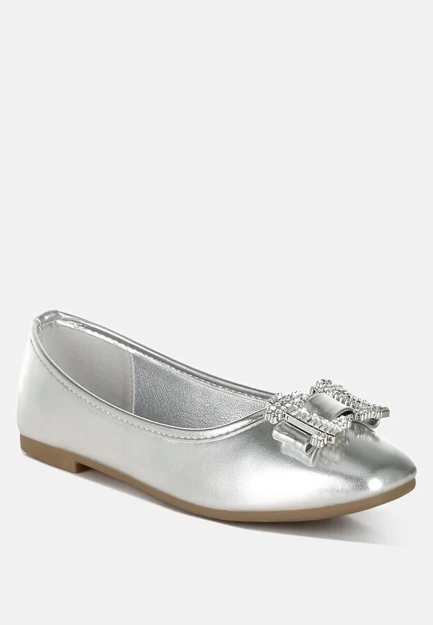 Navik Rhinestone Buckle Metallic Ballerinas - Image 5
