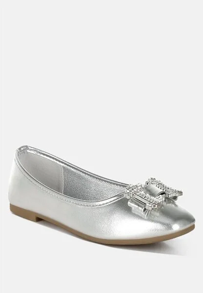 Navik Rhinestone Buckle Metallic Ballerinas Women - Image 2