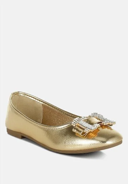 Navik Rhinestone Buckle Metallic Ballerinas Women - Image 3