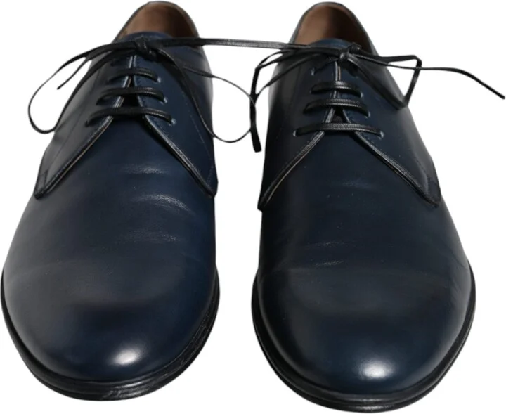 Navy Blue Leather Derby Dress Formal Men's Shoes - Image 2